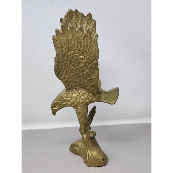 Brass‎ Eagle Figurine With Wings Spread On Branch Perch Decorative Statue - Picture 2 of 10